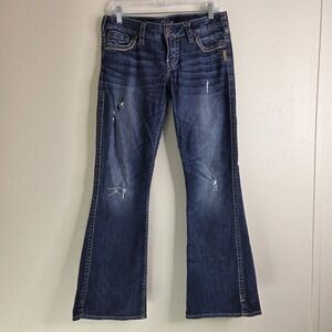 Silver Jeans Womens 30 Frances Bootcut Distressed‎ Dark Wash Denim